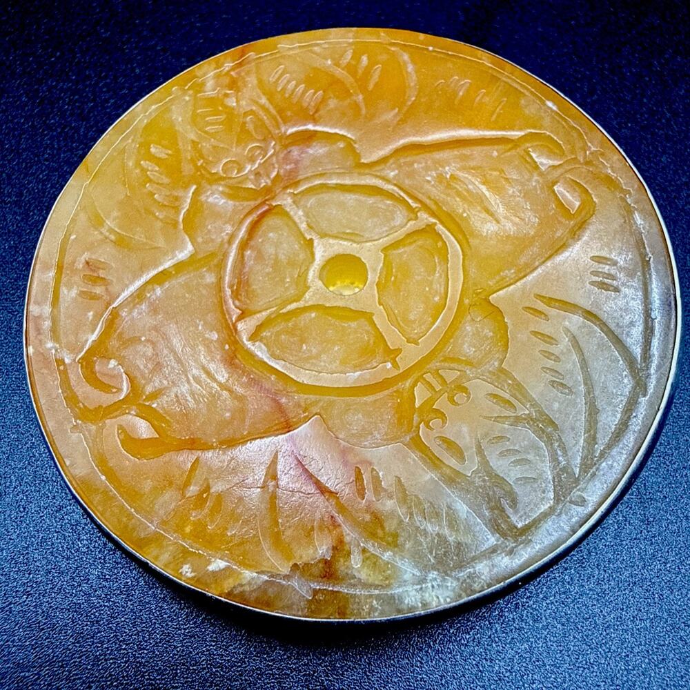 Vintage REBECCA COLLINS Sterling Carved Jadeite Medallion Pin 38g Dallas Signed